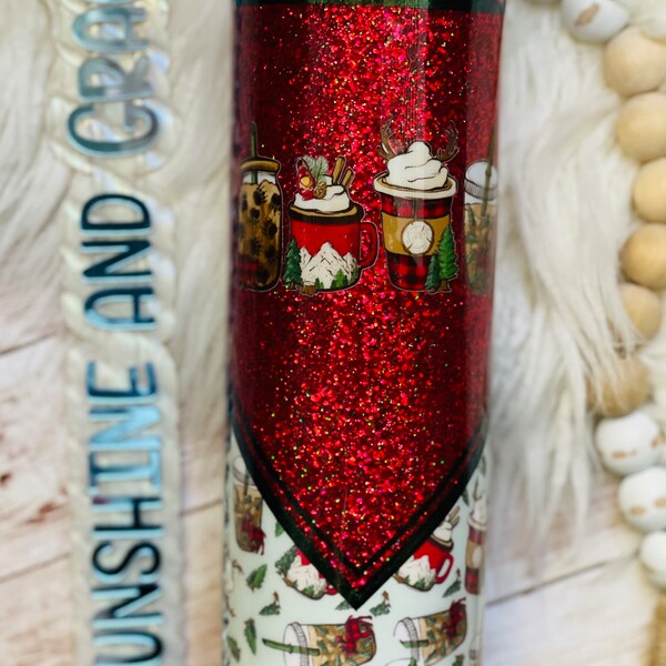 20 ounce Glitter Tumbler | Holiday Personalized Gift | Personalized Glitter Tumbler | Merry Christmas Glitter Tumbler | Holiday Cup