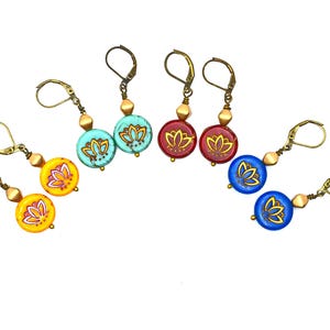 Lotus Flower Earrings: Czech Glass Beads, Boho Yoga Jewelry