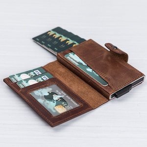 Portefeuille et porte-cartes pop-up en cuir minimalistes, mini porte-cartes amovible bloquant la RFID, portefeuille homme femme - cadeau Saint-Valentin