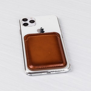 Leather MagSafe iPhone Mini Wallet Case, Personalized Attachable Phone Card Holder, Stick-On Card Case, Magnetic Women Phone Card Holder