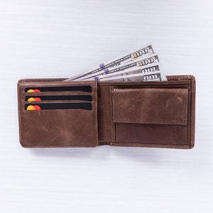 Personalisiertes Leder Portemonnaie Herren, Personalisiertes Leder Portemonnaie, Personalisiertes Geschenk für Mann, Papa, Freund, Ihn - Dunkelbraun