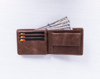 Personalized Dark Brown Leather Bifold Wallet: Monogrammed Gift