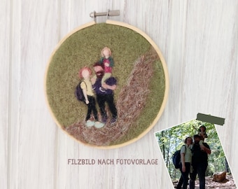 Filzbild personalisiert im Stickrahmen nach Fotovorlage | Wanddeko | Waldorf | Geschenk | Erinnerung | Wollbild