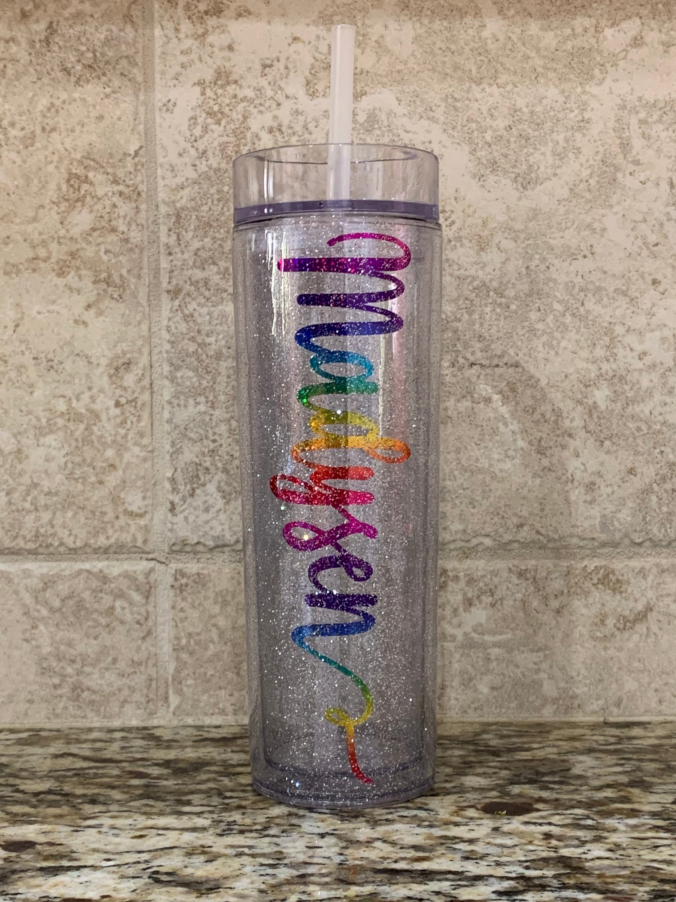 18 or 30 ounce personalized water bottle with straw glitter Etsy