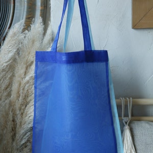 Royal Blue Transparent Einkaufstasche, umweltfreundlicher Organza Shopper für Markt, Strand n täglichen Gebrauch | Leichte, wiederverwendbare, stilvolle limitierte Auflage