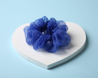 Navy Blue Elegant Organza Scrunchie