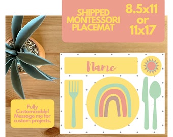 Personalized Montessori Placemat for Kids, Toddler, custom placemat, learning to set the table, Easter Holiday Colorway