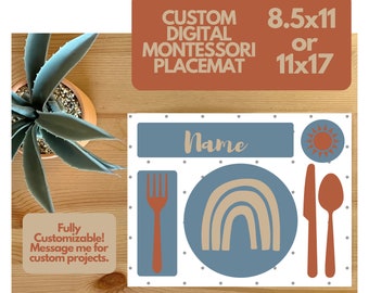 Personalized Montessori Placemat for Kids, Toddler, custom placemat, learning to set the table