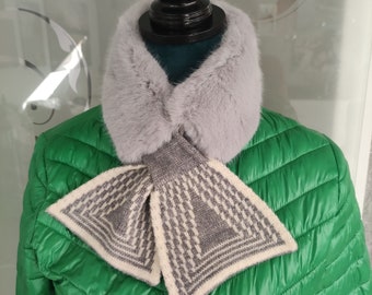 Piccolo colletto in pelliccia sintetica, qualità accogliente per maglioni e giacche, super comodo da indossare con chiusura intelligente in maglia.