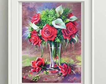 Red Rose Painting Etsy