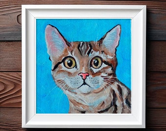 Katze Gemälde Haustier Original Kunst Katze Kunstwerk Haustier Portrait 6 von 6 Zoll lustiges Tier Wandkunst von ArtOlgaStore