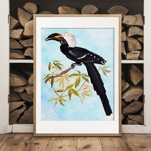 Bird Painting Blackbird Original Art Animal Artwork Bird shops Canvas Painting Exotic Bird Wall Art by ArtOlgaStore