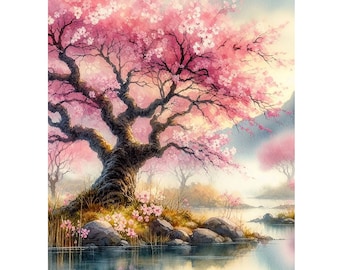 桜の絵画 花の木 水彩画 桜 ウォールアート 日本の風景画 アート