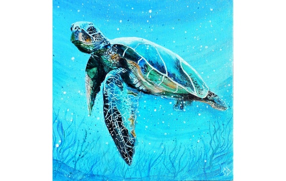 Sea Turtle Painting Animal Original Art Underwater Wall Art - Etsy Denmark