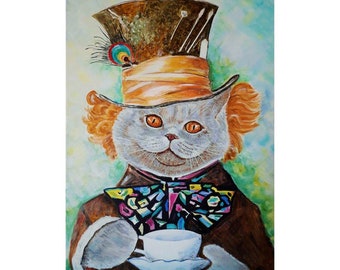 Peinture de chat, peinture animalière originale de portrait d'animal de compagnie, peinture sur toile 16 x 12 po. Art de chat drôle, oeuvre d'art animalière par ArtOlgaStore