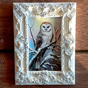 Owl Painting Bird Original Art Owl Oil Painting Animal Small Art Bird Framed Miniature by ArtOlgaStore