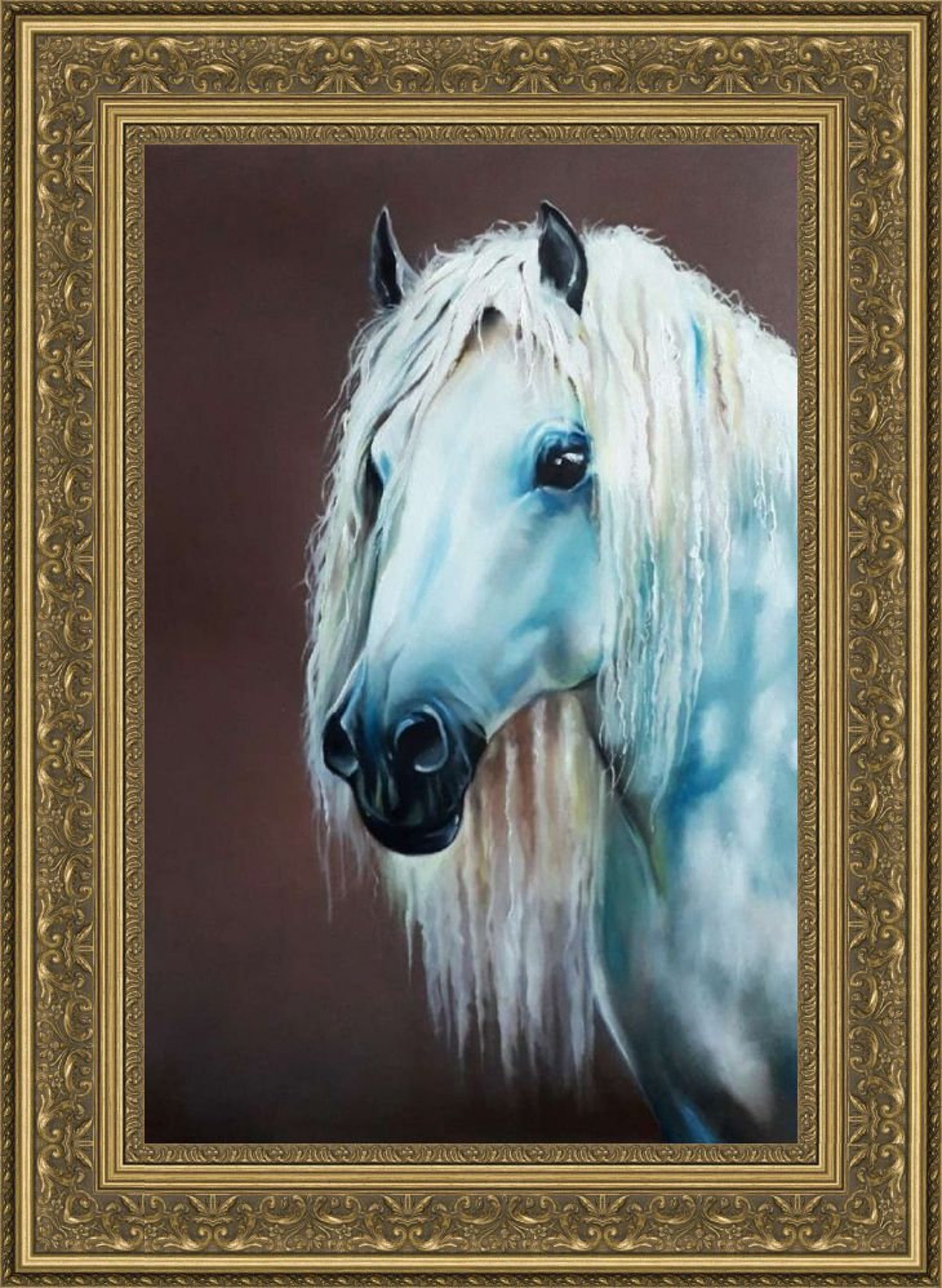 White Horse Portrait Original Art Oil Horse Painting Canvas Etsy