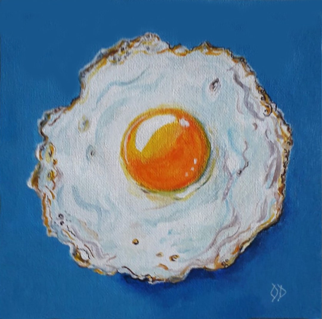 Fried Egg Painting Food Original Art Fried Egg Oil Painting Classic