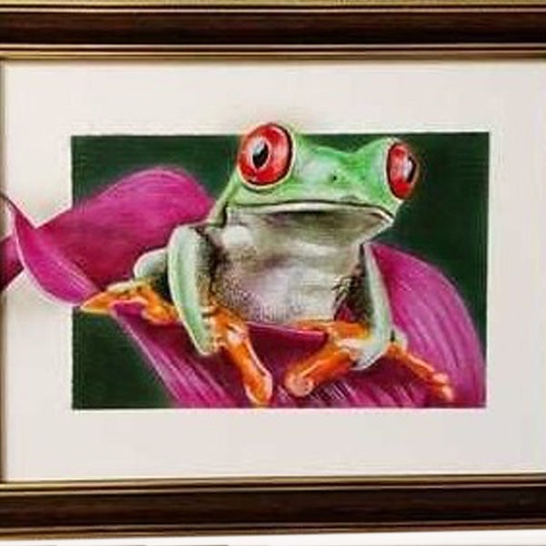 Grenouille, peinture animalière Art original animal encadré petite peinture 9 x 7 po. Portrait de grenouille drôle, grenouille toile d'art miniature par ArtOlgaStore