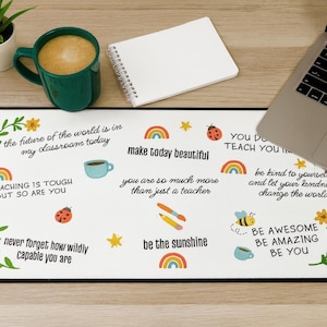 Teacher Desk Mat for Classroom Decor, Soft Vision Board Mat - Back to School Desk Mat with Motivational Quotes for Teacher Appreciation Gift