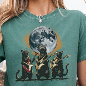 Rock Cat Guitar Shirt for Cat Lovers, Funny Music Fan Tee for Summer Concert Wear, Black Cat Guitar Shirt Gift for Her or Cat Mom