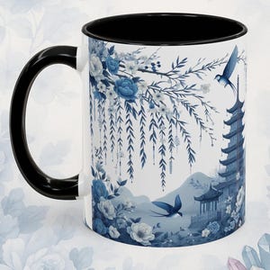 White And Blue Flower Teacup, Chinese Style Mug, Blue White Chinese Mug, Blue and White Chinese Mugs, Coffee Mugs Blue and White, Blue White