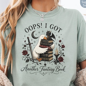 Comfort Colors® Bookish Trope T, Dark Academia Shirt, Funny Goose Romantasy Reader Gift Fighting Dragons High Fantasy Merch Book Lover Shirt