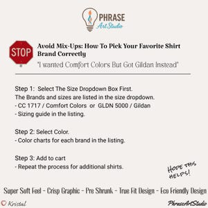 K&ouml;nnte beinhalten: Eine informative Grafik mit dem Titel Avoid Mix-Ups: How To Pick Your Favorite Shirt Brand Correctly. Sie enth&auml;lt ein rotes Stoppschild-Symbol, das Phrase Art Studio-Logo und drei Schritte zur Auswahl von T-Shirt-Gr&ouml;&szlig;en und -Farben.