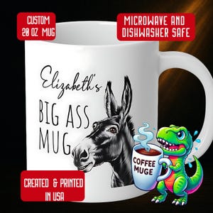 Custom Name 20oz &quot;BIG ASS&quot; Extra Large Coffee Mug, Funny Personalized 20oz Jumbo Mugs, Oversized  Coffee Mug For Mom, Big Coffee Mug Funny
