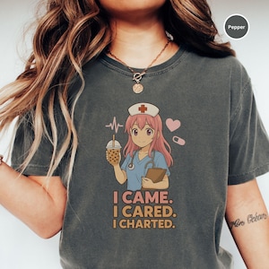 Comfort Colors® Nurse Anime T Shirt Nurse Tee Top With Charting Theme, Kawaii Nursing Student Gift, Daily Hospital Wear, Graduation Present
