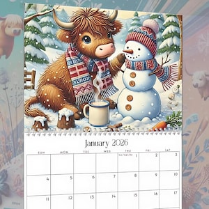 Highland Cow Calendar 2026, Highland Cow Nursery, Cows Gifts,  Monthly Hanging Calendar, Highlander Cow Gifts, Animal Lover Gift