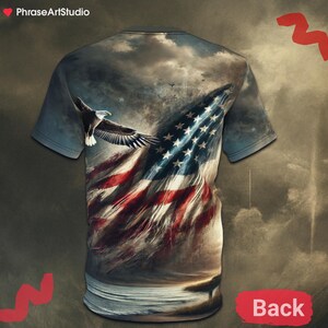 Patriotic Eagle Flag Shirt, USA All Over Print Tee with Cross and Flag, Freedom Faith T-Shirt, Memorial Day + 4th of July Shirt