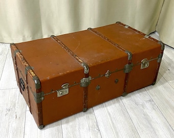 Grote handgemaakte koffer, vintage houten kist schatkist, primitieve houten koffer, boerderijdecor, rustieke salontafel, oude houten kist - VDA0368