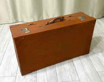 Large Brown Vintage Old Suitcase | Vintage Decoration Hard Suitcase | Old Travel Case | Retro Travel Luggage Primitive Suitcase