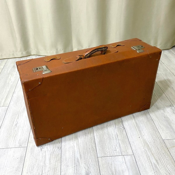 Large Brown Vintage Old Suitcase | Vintage Decoration Hard Suitcase | Old Travel Case | Retro Travel Luggage Primitive Suitcase