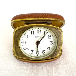 Vintage Travel Alarm Clock in Brown Case | Germany Europa