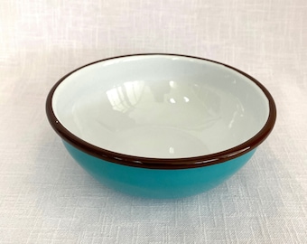 Tazón de esmalte vintage / Tazón de esmalte marrón turquesa retro / Tazón de camping / Decoración de cocina rústica / Esmalte rústico / Decoración de cocina campestre