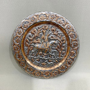 Vintage Old Copper Engraving Plate | Hammered Copper Decorative Wall Plate | Cavalry Embossed Copper Wall Plaque | 13&quot; Wall Decoration Trays