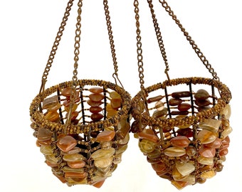 Vintage Beaded Hanging Candle Holder - Pair | Tea Light Candle Holder | Beaded Candlestick Holder | Votive Candle Holder | Beaded Tea Light