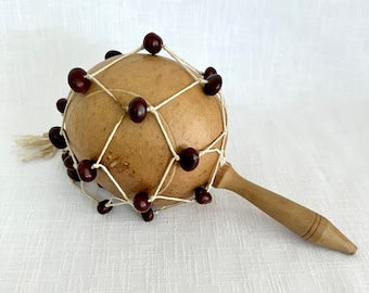 Large Wooden Maracas, Wood Maracas Shaker, Handicraft Musical Instrument, Vintage Sand Hammer, Traditional Maraca Percussion - VDA0466