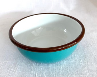 Small Retro Enamel Bowl | Turquoise Brown Enamel Bowl | Mini Camping Bowl | Rustic Kitchen Decor | Rustic Enamelware | Country Kitchen Decor