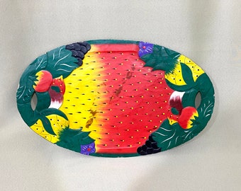 Vintage Hand Painted Wooden Tray | Decorative Fruit Wood Tray | Vintage Kitchenware | Shabby Fruit Decor | Handmade Serving Tray Home Decor