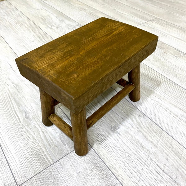 Tabouret décoratif rectangulaire en bois | Support pour cache-pot fait main | Tabouret végétal | Escabeau de ferme | Riser rectangulaire en bois | Petite table de plantes