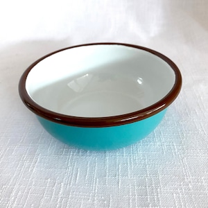 Small Retro Enamel Bowl | Turquoise Brown Enamel Bowl | Mini Camping Bowl | Rustic Kitchen Decor | Rustic Enamelware | Country Kitchen Decor