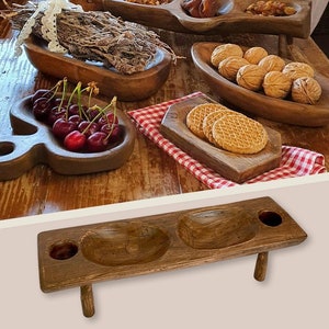 Handcrafted Wood Serving Dish | Snacks and Nuts Tray | Natural Kitchenware | Wooden Plate | Hand-carved Rustic Bowl | Serving Board Platter