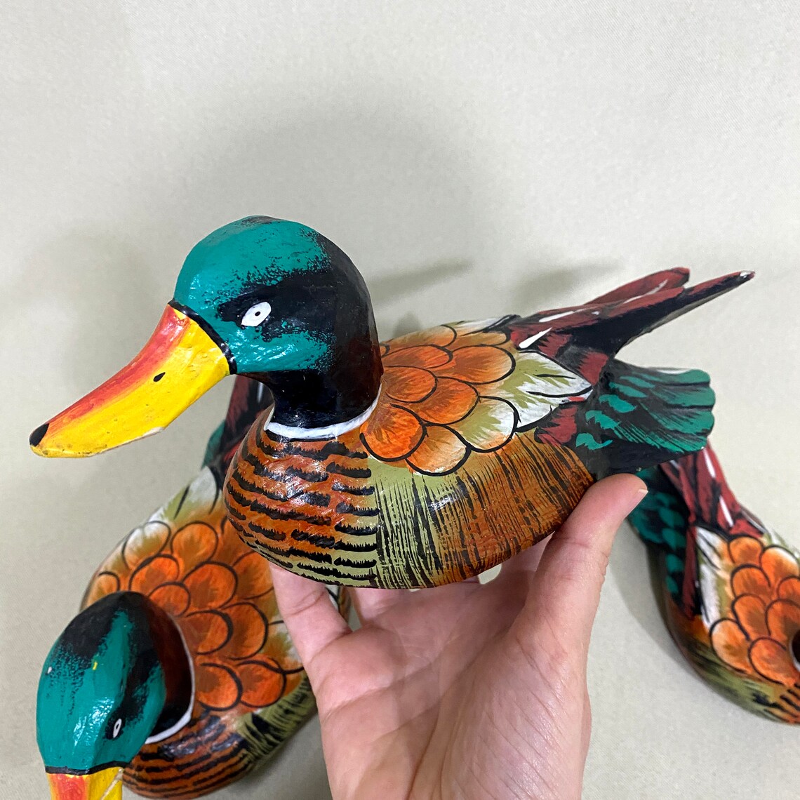 3 Pcs Vintage Hand Carved Wooden Duck | Wooden Duck Decoy | Wooden Hand ...
