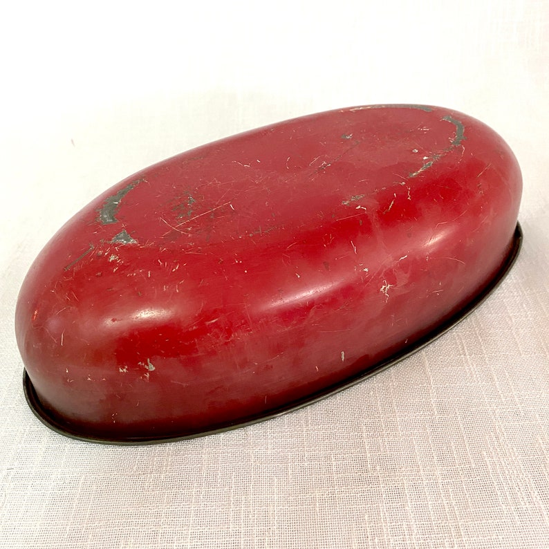Vintage Oval Tin Bowl Decorative Red Tin Bowl Red Gold Etsy