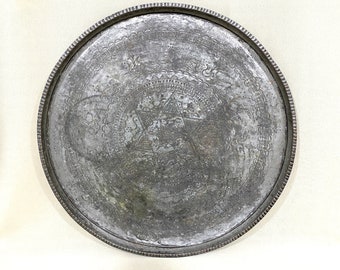Large Antique Copper Tray | Old Handmade Copper Plate | Turkish Engraved Copper Table Tray | Vintage Copper Plate | Primitive Decor