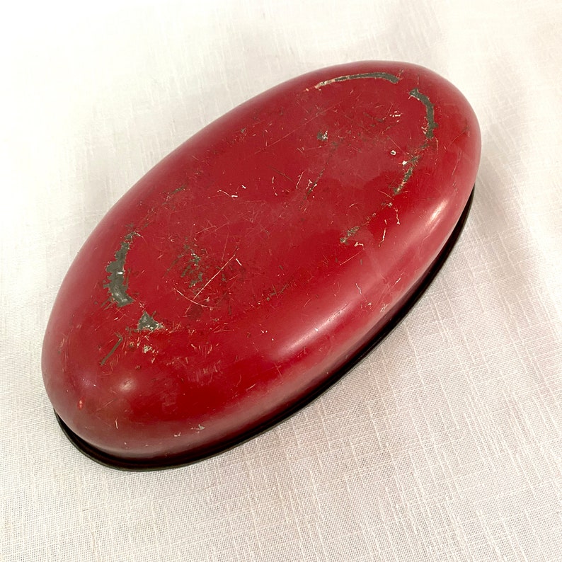 Vintage Oval Tin Bowl Decorative Red Tin Bowl Red Gold Etsy
