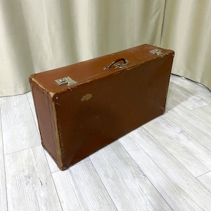 Maleta primitiva de equipaje de viaje retro / maleta vieja vintage marrón grande / maleta dura de decoración vintage / estuche de viaje antiguo